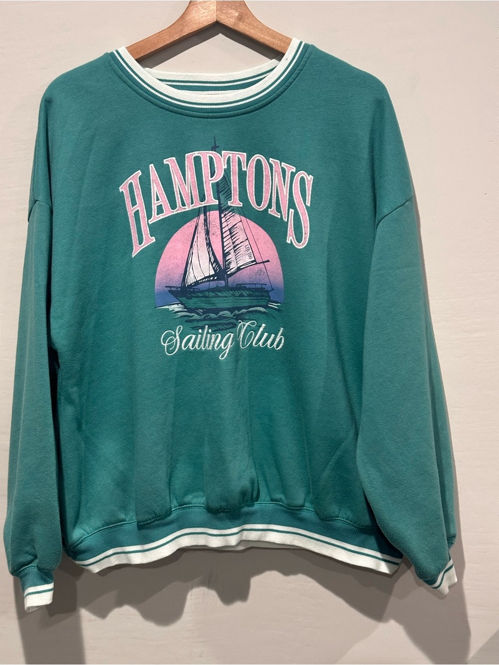 Limited Too Teal Hamptons Sailing Club Sweatshirt with Pink Graphic